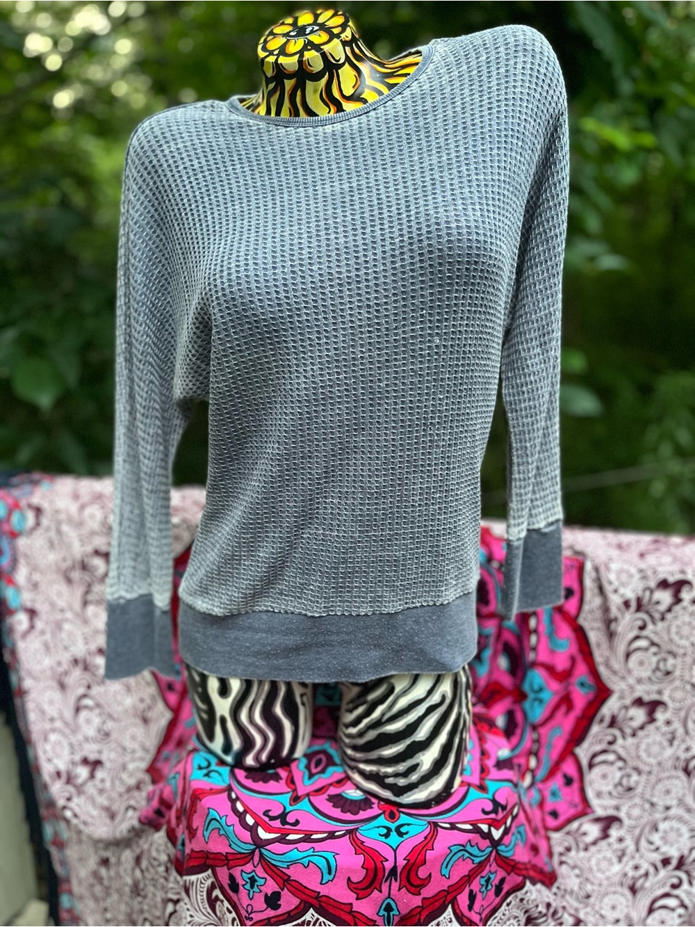 Vanilla Star Light Gray Waffle Knit Crewneck Sweater